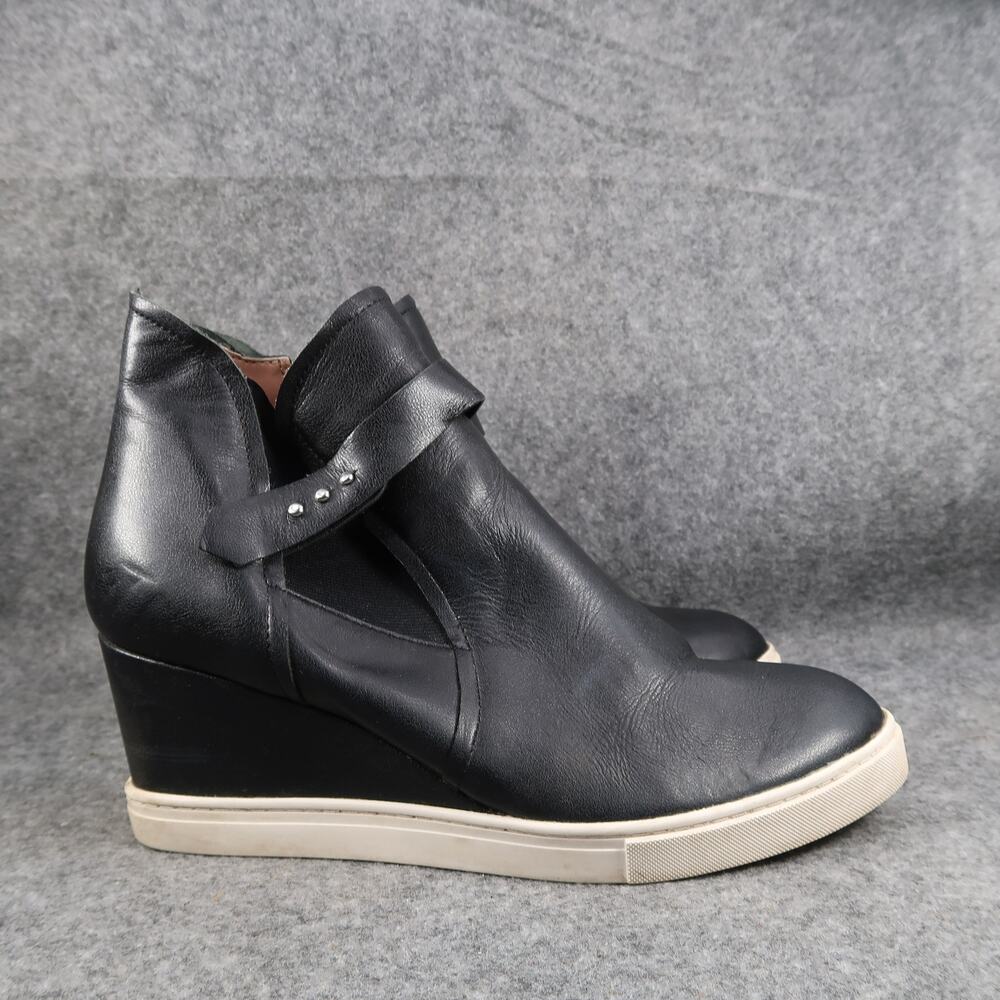 Linea Paolo Shoes Womens 10 Fashion Sneakers Wedge High Top Leather Black Zip